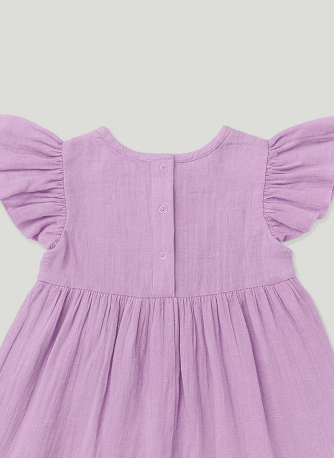 Kidbea Baby Girls Lavender Linen Flutter Sleeve Party Dress - Image 5