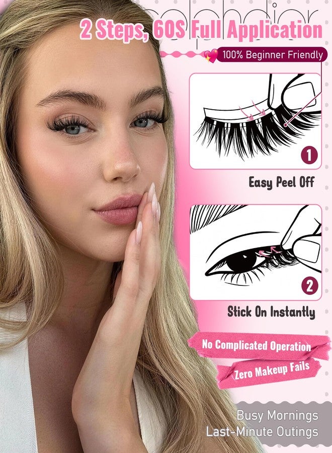 calphdiar Self Adhesive Eyelashes Cat Eye Lashes Natural Self Adhesive Lashes No Glue Fluffy False Eyelashes Wispy Lash Extension 9-14MM Preglued Lashes 5 Pairs Voluminous Eyelash Strips Pack by calphdiar - Image 4