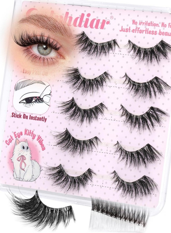 calphdiar Self Adhesive Eyelashes Cat Eye Lashes Natural Self Adhesive Lashes No Glue Fluffy False Eyelashes Wispy Lash Extension 9-14MM Preglued Lashes 5 Pairs Voluminous Eyelash Strips Pack by calphdiar - Image 1