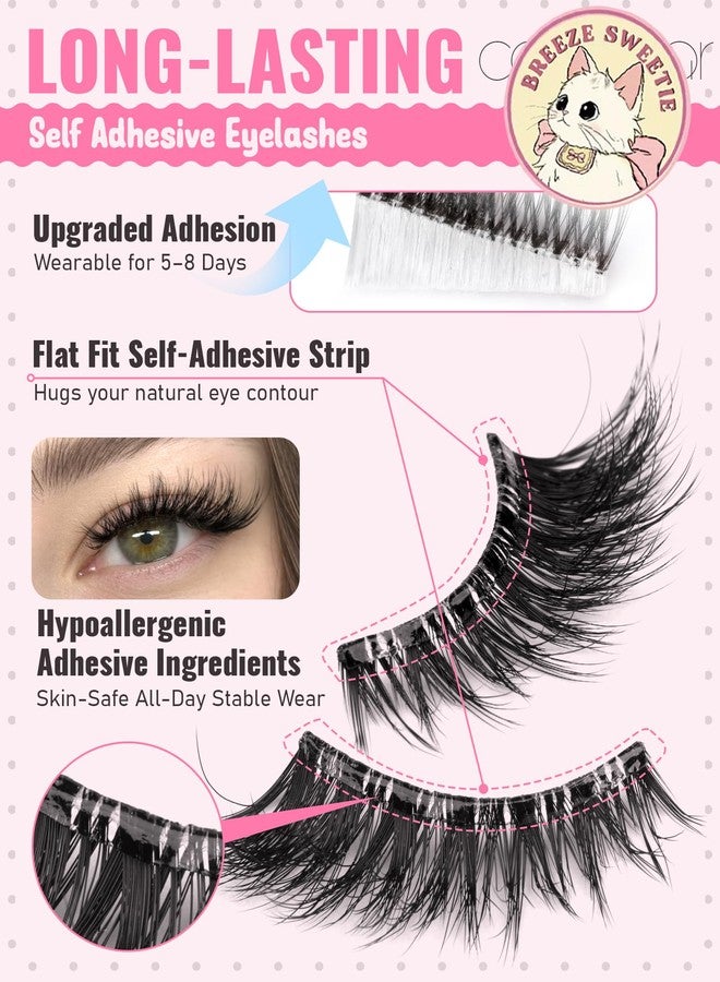 calphdiar Self Adhesive Eyelashes Cat Eye Lashes Natural Self Adhesive Lashes No Glue Fluffy False Eyelashes Wispy Lash Extension 9-14MM Preglued Lashes 5 Pairs Voluminous Eyelash Strips Pack by calphdiar - Image 3