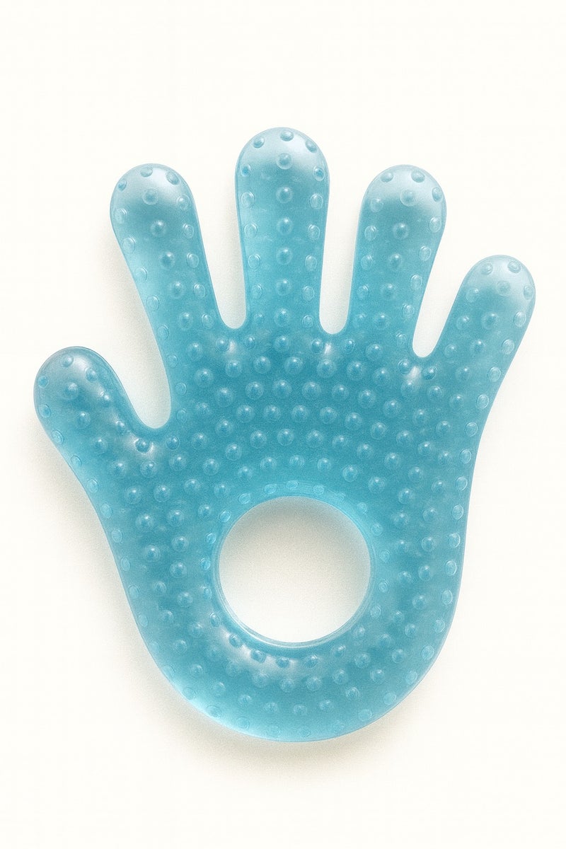 Hand-Shaped Teether Toy – Blue, Soft & Safe for Babies (3m+) 