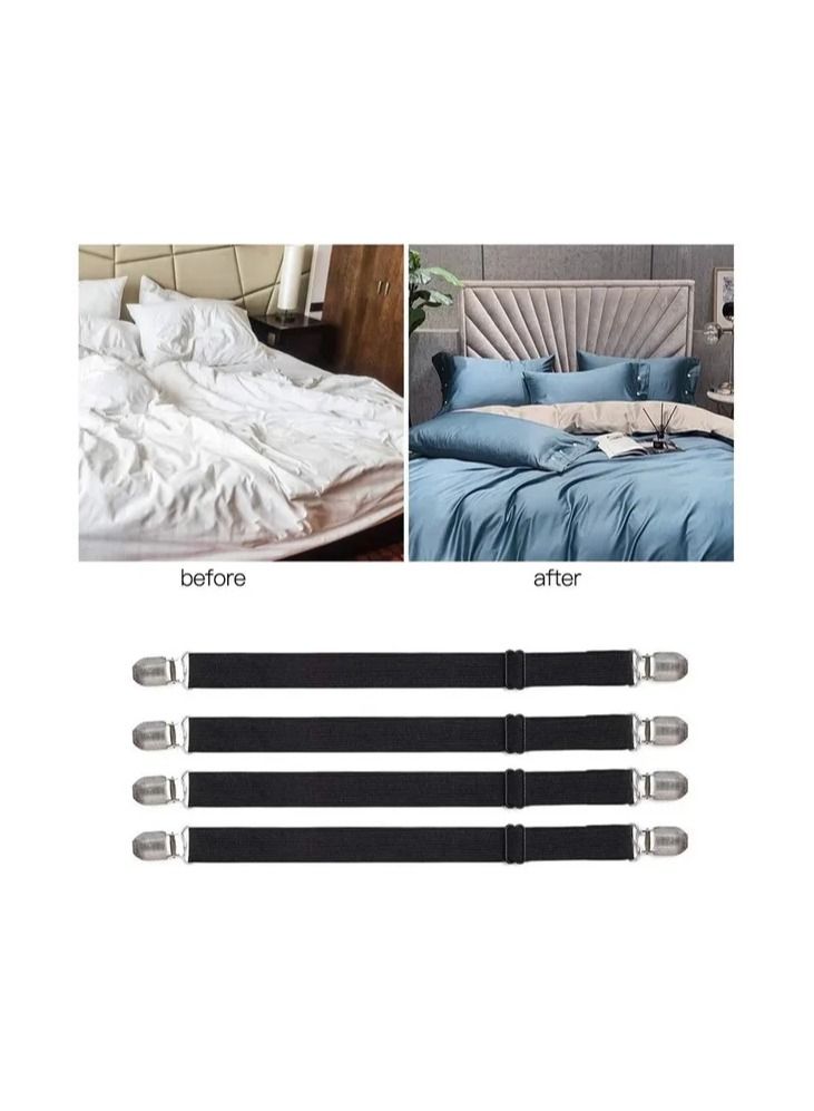 4-Pieces/Set Bed Sheet Straps Holders Fitted Sheet Clips,Adjustable Sheet Suspenders,Mattress Fasteners Gripper,Corner Clips for Bed Mattress Cover Fitted Bed Sheets - Image 1