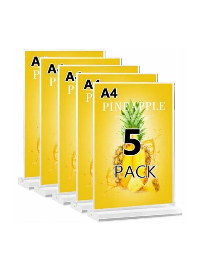 Kalon - A4 Acrylic table sign stand display clier card stand T-Shape, A4 Table Stands Double-Sided Menu Holders, A4 Plastic Display Sign Stands for Table Shop Restaurant Hotel Office, A4 (5Pack) - Image 1