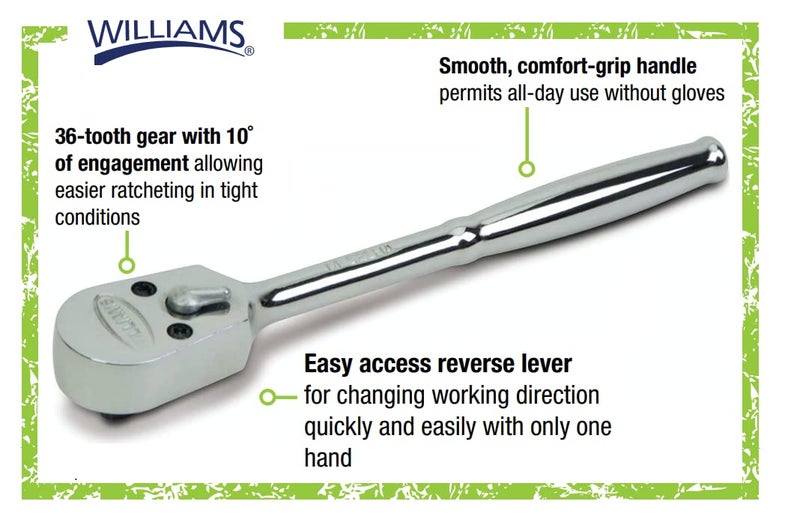 Williams JHWM-52EHA 1/4-Inch Drive Enclosed Head Ratchet with Chrome Finish - Image 2