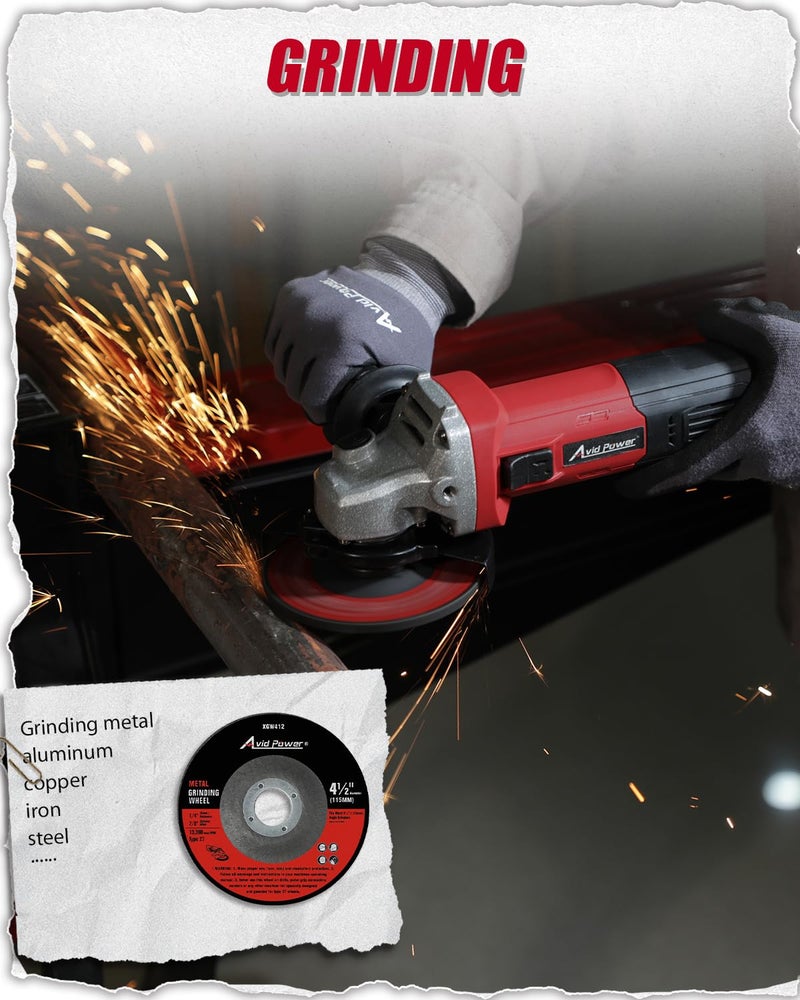 AVID POWER Angle Grinder 7.5-Amp 4-1/2 inch Electric Grinder Power Tools with Grinding Wheels, Cutting Wheels, Flap Disc and Auxiliary Handle for Cutting, Grinding, Polishing & Rust Removal - Dark Red - Image 4