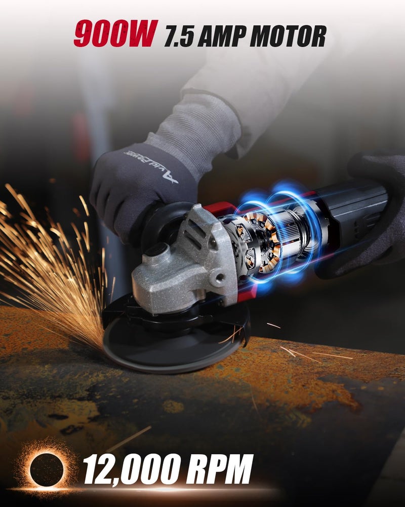 AVID POWER Angle Grinder 7.5-Amp 4-1/2 inch Electric Grinder Power Tools with Grinding Wheels, Cutting Wheels, Flap Disc and Auxiliary Handle for Cutting, Grinding, Polishing & Rust Removal - Dark Red - Image 2
