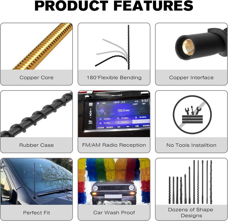 VOFONO 13 Inch Spiral Flexible Rubber AM/FM Radio Antenna for Chevy Silverado & GMC Sierra - Image 2