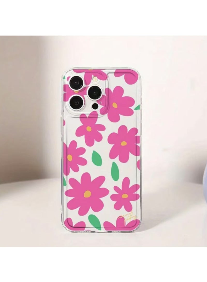 جراب شفاف وردي مزهر بمساحة لهاتف iPhone 16 Pro - مقاوم للصدمات والخدش والحماية من السقوط - Image 1