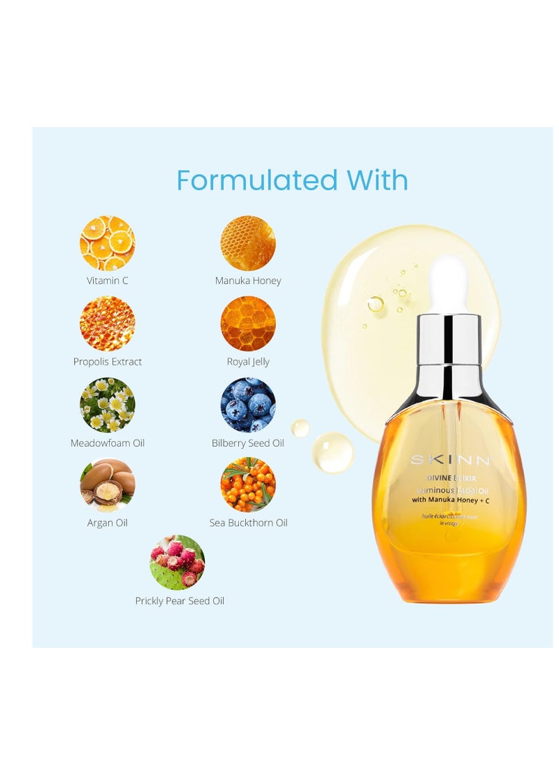 Skinn SKINN Luminous Facial Oil - Face Oil to Visibly Brighten, Firm, and Hydrate - Hydrating Oil for Anti-Aging and Dry Skin to Reduce Fine Lines, and Wrinkles - Vitamin C and Manuka Honey  - Image 2
