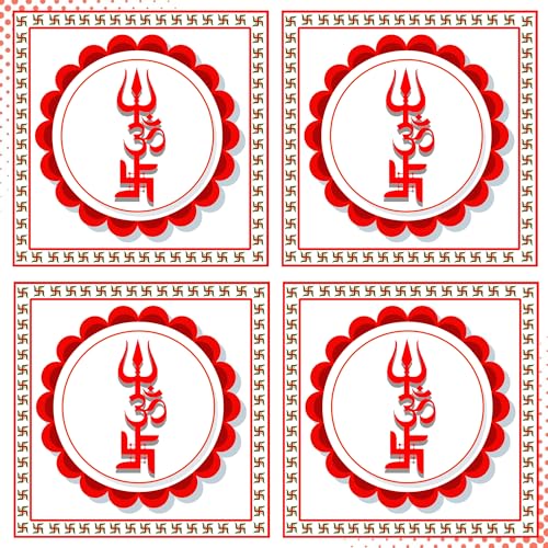 Hawai Om Trishul Swatik Trishakti Sticker, Size 3x3inch | Self Adhesive Waterproof PVC Sticker | Home Office Pooja Room Main Door Entrance Decoration | Festive Decor House Warming | STKR00004_4qty - Image 1