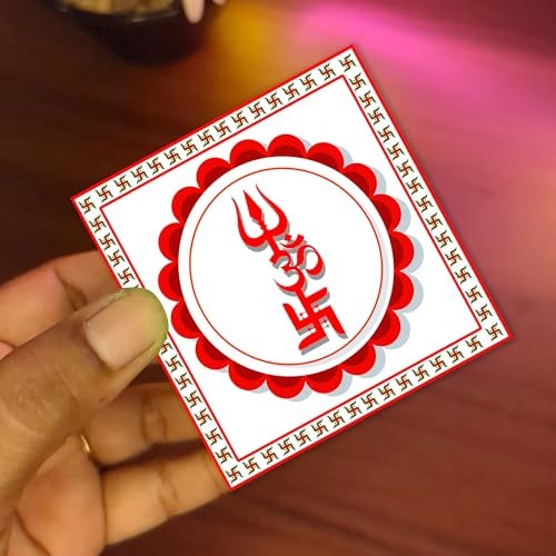 Hawai Om Trishul Swatik Trishakti Sticker, Size 3x3inch | Self Adhesive Waterproof PVC Sticker | Home Office Pooja Room Main Door Entrance Decoration | Festive Decor House Warming | STKR00004_4qty - Image 3