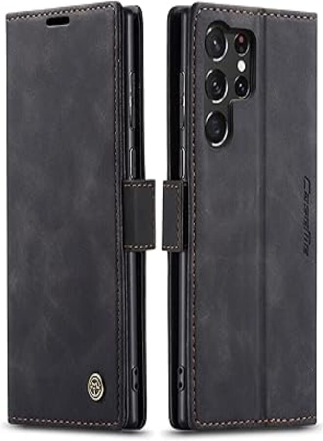 SINIANL Samsung Galaxy S23 Ultra Case, Galaxy S23 Ultra Leather Case, Vintage Wallet Case Book Folding Flip Case with Kickstand Card Holders Slots Protective Cover for Galaxy S23 Ultra Black 