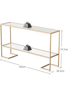 YINZUO YINZUO Modern Narrow Console Table with Tempered Glass Top and Metal Frame – 2-Tier Entryway Table with Shelves for Living Room Frame Material 2 cm (Matt Gold, Big)  - Image 2