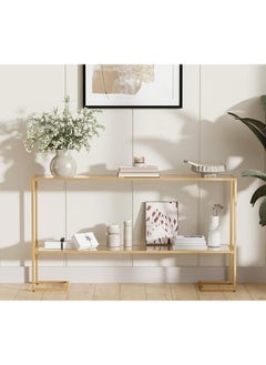 YINZUO YINZUO Modern Narrow Console Table with Tempered Glass Top and Metal Frame – 2-Tier Entryway Table with Shelves for Living Room Frame Material 2 cm (Matt Gold, Big)  - Image 5