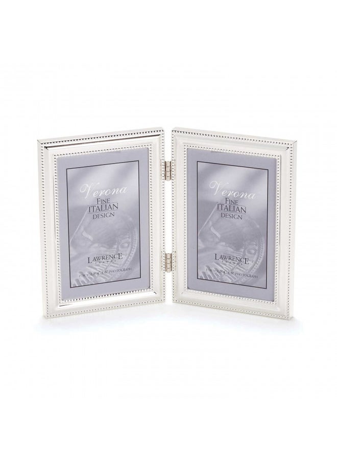 Lawrence Frames Lawrence Frames Hinged Double (Vertical) Metal Picture Frame Silver-Plate with Delicate Beading, 4 by 6-Inch 