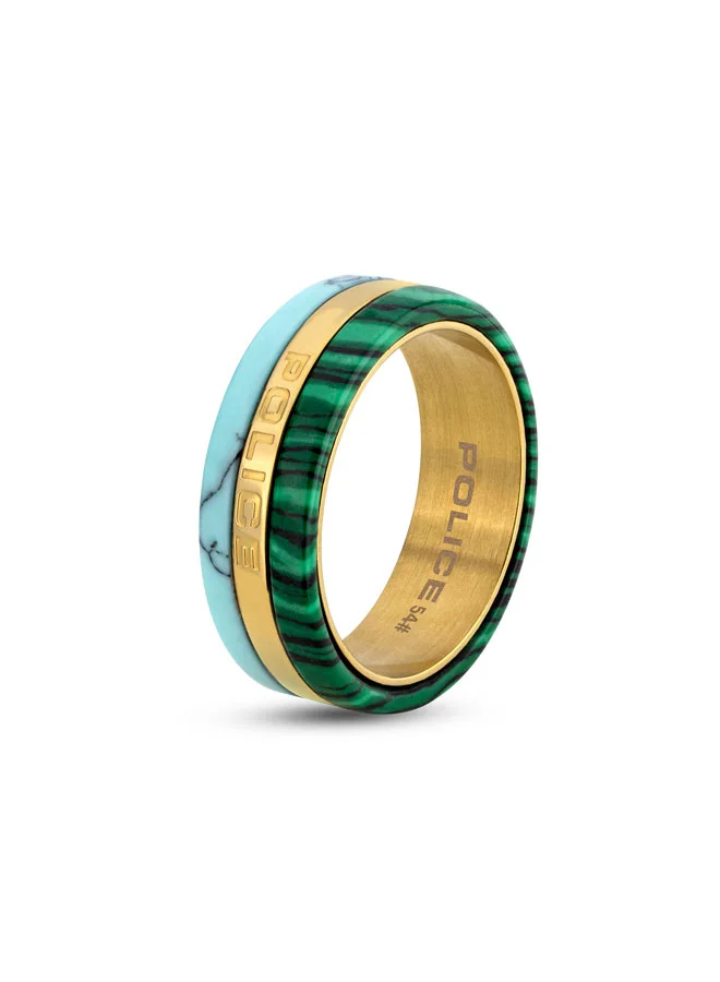 POLICE Sliver Gold Plated Ring with Malachit & Acrylic for Women's 54MM