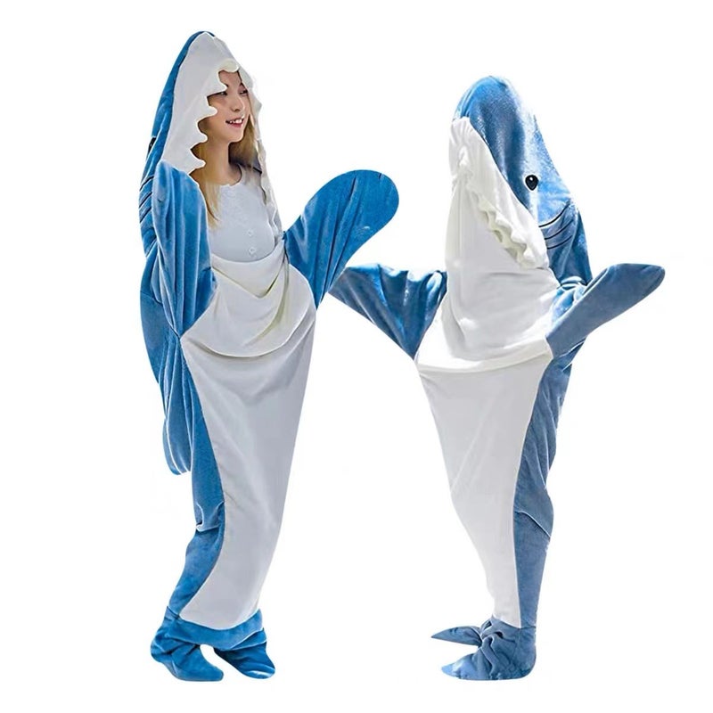 Shark Sleeping Bag Adult Hoodie Flannel Home Clothes Loose Pajamas Shark Blanket - Image 4