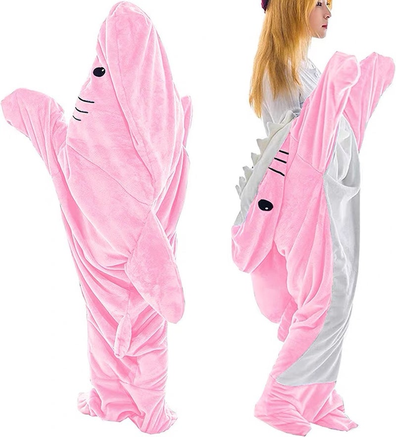 Shark Sleeping Bag Adult Hoodie Flannel Home Clothes Loose Pajamas Shark Blanket - Image 1