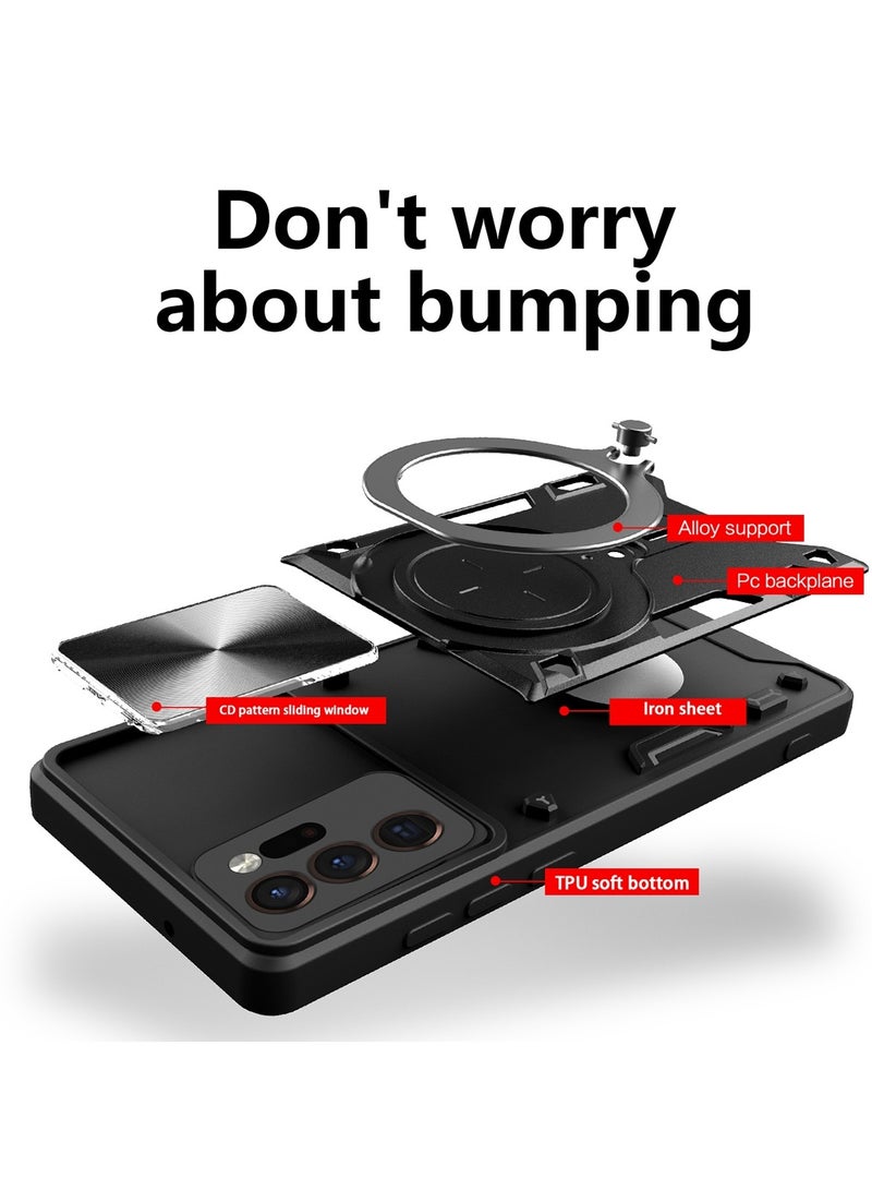 Case Cover Shockproof CD Protective Case with Camera Protection and Metal Ring Compatible with Samsung Galaxy Note 20 Ultra (Black) - Image 2