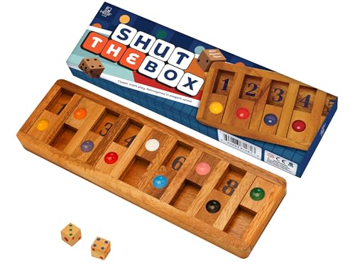 BSIRI Shut The Box Board Games with Math Lover Player Wooden Box of Brain Teaser Puzzles to Get Fun on Game Adults and Seniors - Image 1