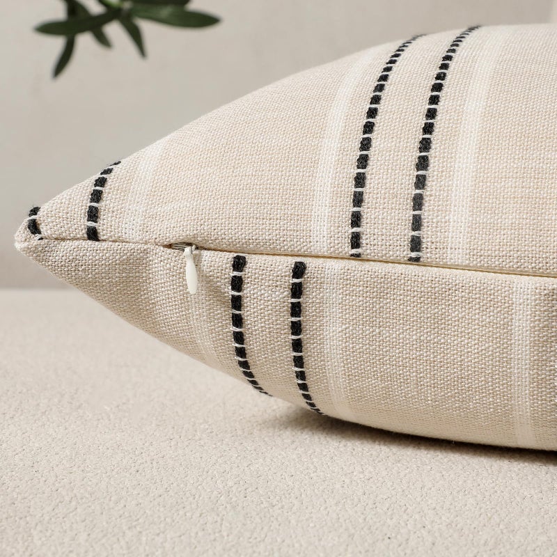 Hckot Throw Pillow Covers 24x24 Set of 2 Striped Pillow Covers Textured Linen Decorative Pillows Square Cushion Covers for Sofa Couch Bed Living Room Farmhouse Decor,Black - Image 2