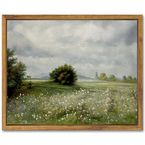 SHENIFY Vintage Landscape Framed Canvas Wall Art Grassland Classic Painting Modern Farmhouse Kitchen Office Decor - 8x10in Natural Framed - Image 1