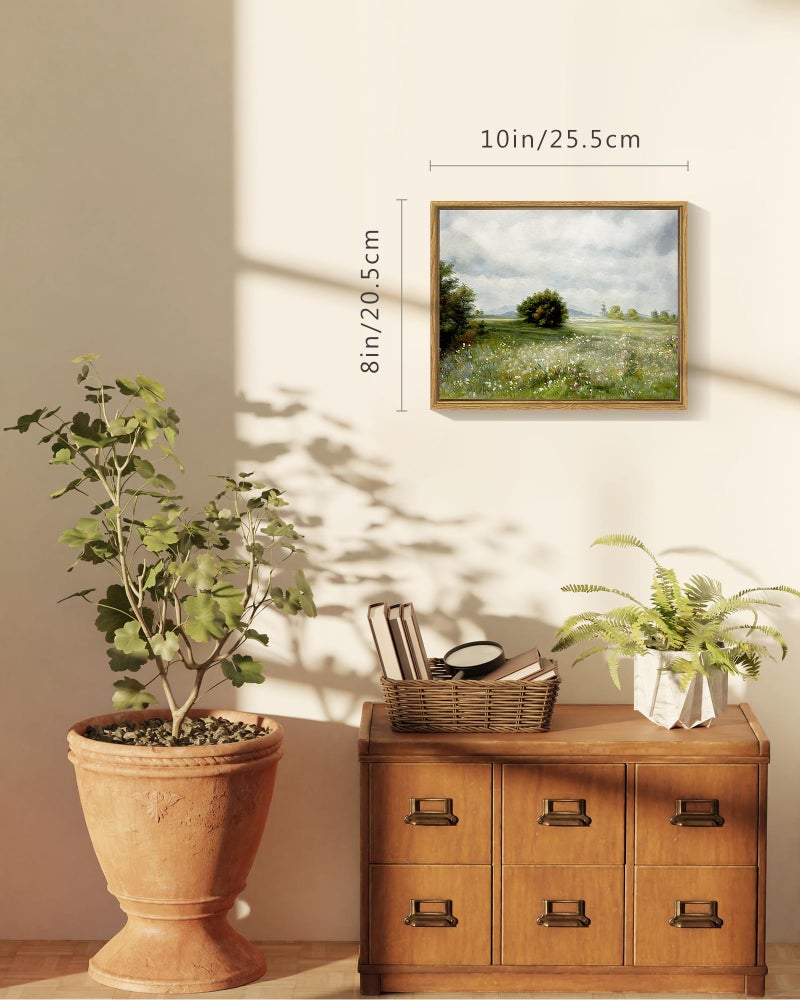 SHENIFY Vintage Landscape Framed Canvas Wall Art Grassland Classic Painting Modern Farmhouse Kitchen Office Decor - 8x10in Natural Framed - Image 5
