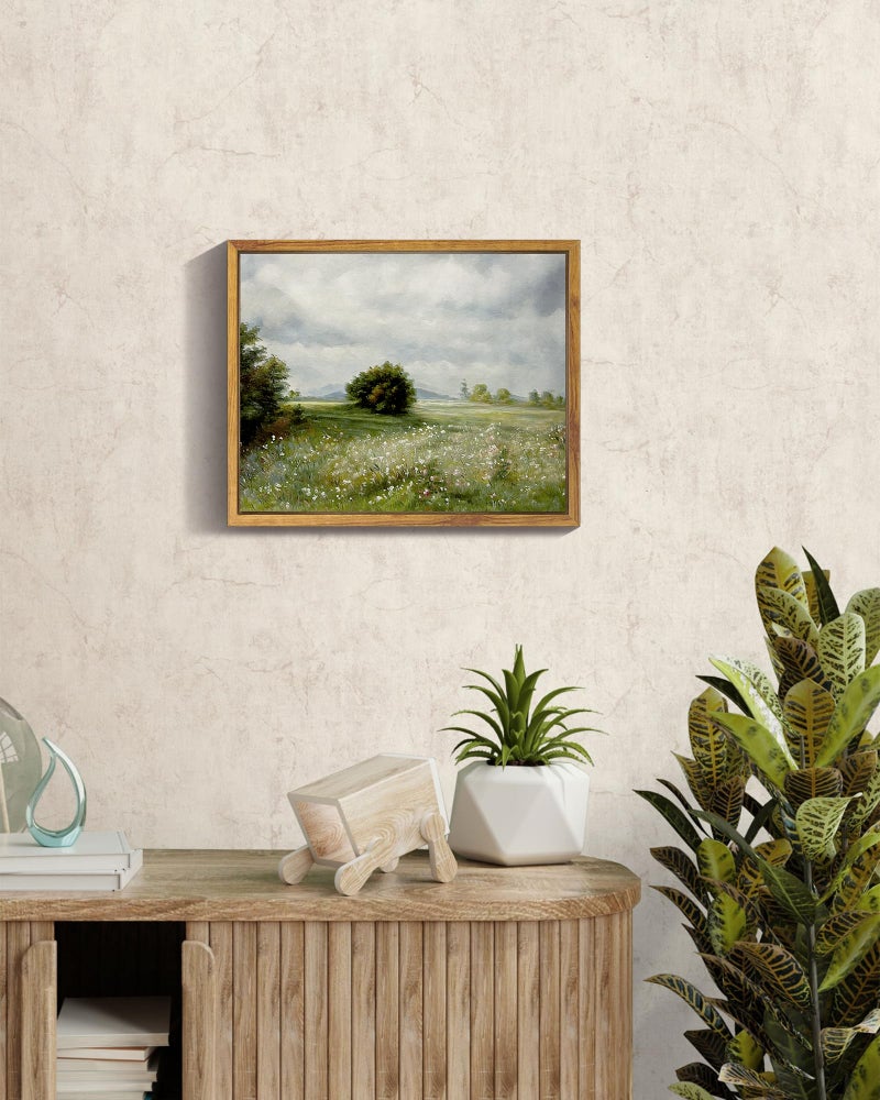 SHENIFY Vintage Landscape Framed Canvas Wall Art Grassland Classic Painting Modern Farmhouse Kitchen Office Decor - 8x10in Natural Framed - Image 4