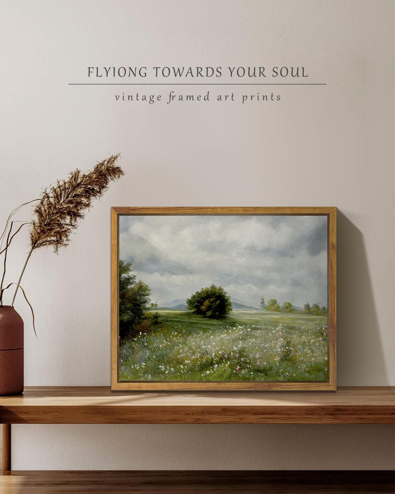 SHENIFY Vintage Landscape Framed Canvas Wall Art Grassland Classic Painting Modern Farmhouse Kitchen Office Decor - 8x10in Natural Framed - Image 2