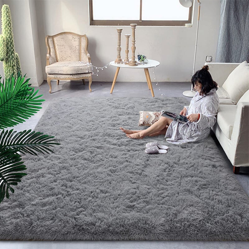 DweIke Fluffy Shaggy Area Rug Grey Plush Rugs for Living Room Bedroom Soft Carpets for Kids Girls Boys Room Extra Large Fuzzy Rug Upgrade NonSlip Rugs 6 ft X 9 ft Grey