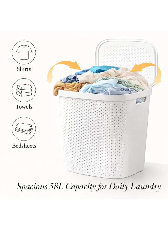 Homesmiths 58 L Infinity Polypropylene Laundry Hamper, L 44 x B 35 x H 58 cm | Ventilated Plastic Clothes Basket with Handles | Durable Lightweight Laundry Organizer for Bedroom & Bathroom - Image 3