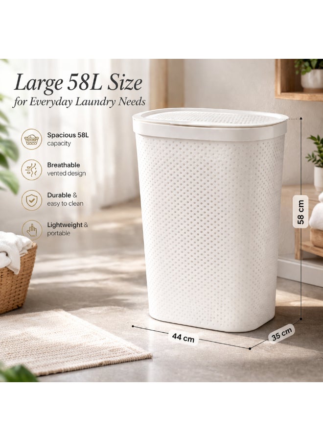 Homesmiths 58 L Infinity Polypropylene Laundry Hamper, L 44 x B 35 x H 58 cm | Ventilated Plastic Clothes Basket with Handles | Durable Lightweight Laundry Organizer for Bedroom & Bathroom - Image 2