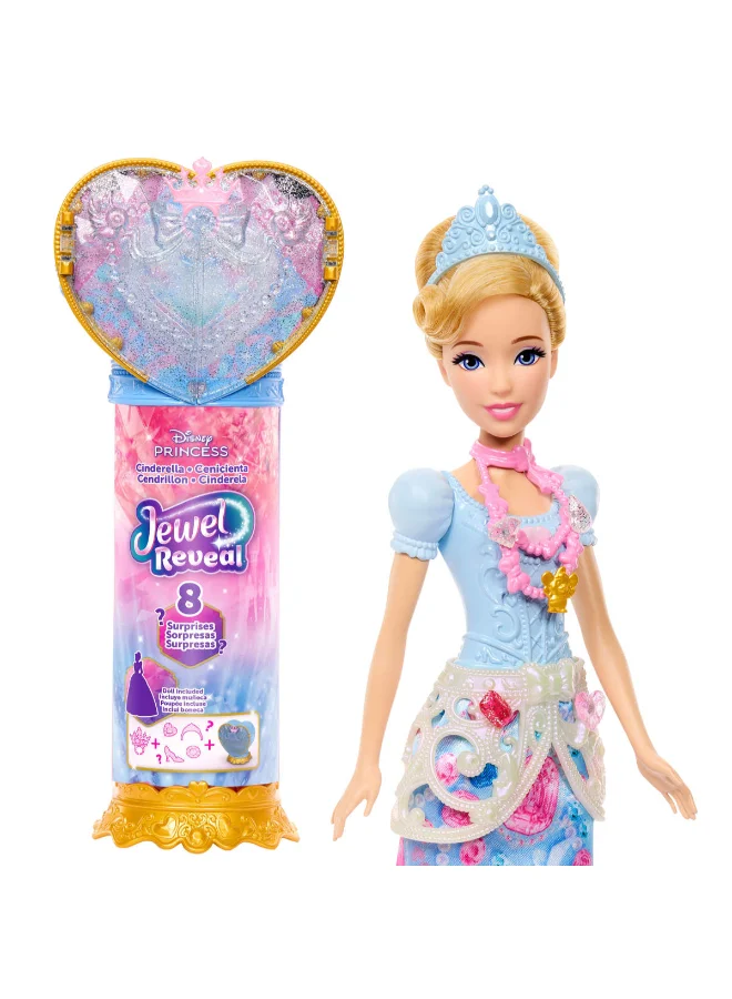 Princess Cinderella Fashion Doll & Accessories with 8 Surprises, Including Heart Gem Box, Ring for Child & 9 Pieces, Inspired by Movie
