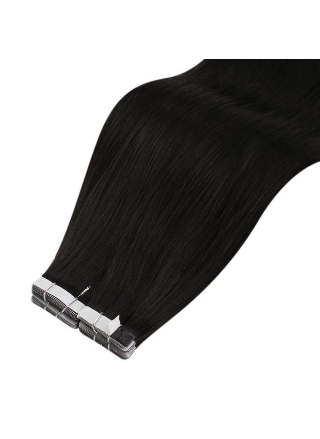 Sunny Hair - Tape in Black Hair Extensions Real Human Hair, Sunny Natural Black Tape in Human Hair Extensions Invisible Tape Hair Extensions Real Human Hair Black Long Hair 50g 20pcs 24inch - Image 1