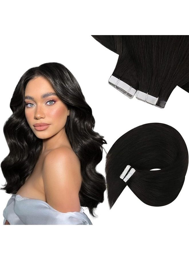 Sunny Hair - Tape in Black Hair Extensions Real Human Hair, Sunny Natural Black Tape in Human Hair Extensions Invisible Tape Hair Extensions Real Human Hair Black Long Hair 50g 20pcs 24inch - Image 1