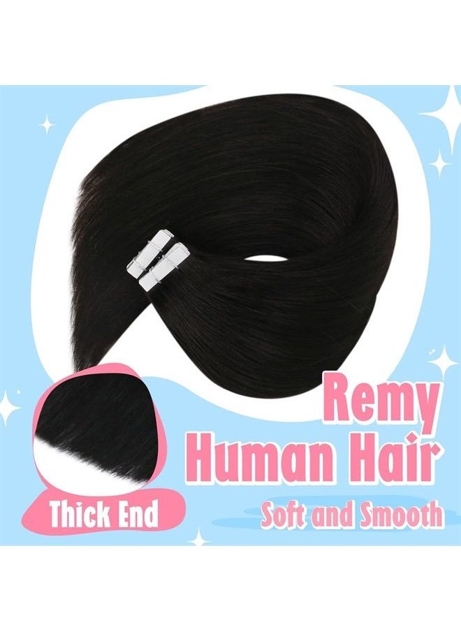 Sunny Hair - Tape in Black Hair Extensions Real Human Hair, Sunny Natural Black Tape in Human Hair Extensions Invisible Tape Hair Extensions Real Human Hair Black Long Hair 50g 20pcs 24inch - Image 1