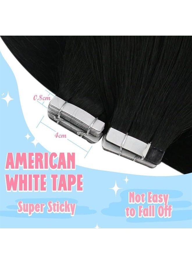 Sunny Hair - Tape in Black Hair Extensions Real Human Hair, Sunny Natural Black Tape in Human Hair Extensions Invisible Tape Hair Extensions Real Human Hair Black Long Hair 50g 20pcs 24inch - Image 1