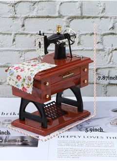 SYOSI Sewing Machine Music Box, Vintage Hand Cranked Mechanism Mini Musical Retro Classical Table Desk Decoration Brown  - Image 2