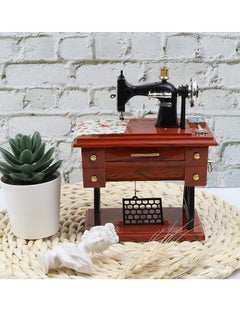 SYOSI Sewing Machine Music Box, Vintage Hand Cranked Mechanism Mini Musical Retro Classical Table Desk Decoration Brown  - Image 4