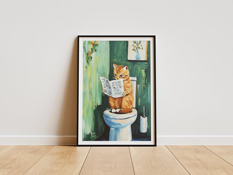 TNESSENTIAL Cat on Toilet Print - Funny Bathroom Wall Art, Cat Bathroom Print, Cat Toilet Print, Dopamine Decor, Bathroom Poster, Toilet Art, Cat Gift - Image 3