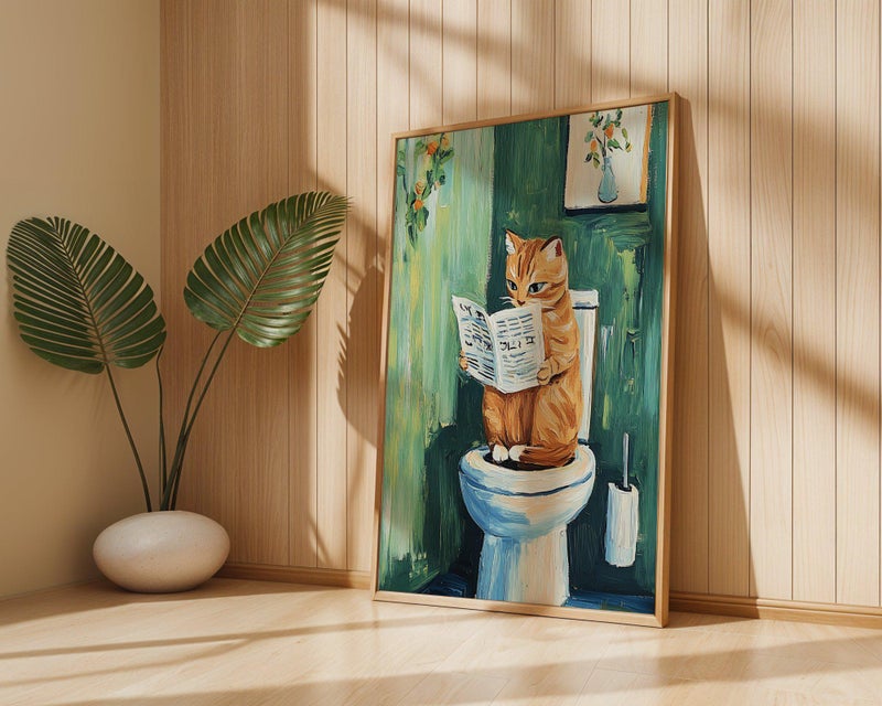 TNESSENTIAL Cat on Toilet Print - Funny Bathroom Wall Art, Cat Bathroom Print, Cat Toilet Print, Dopamine Decor, Bathroom Poster, Toilet Art, Cat Gift - Image 4