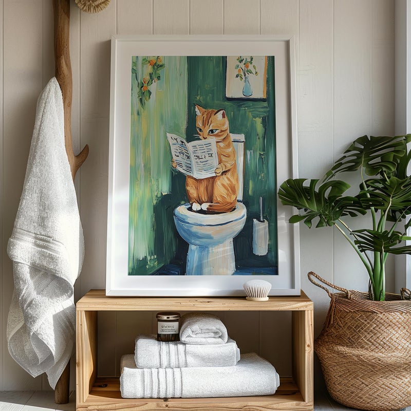 TNESSENTIAL Cat on Toilet Print - Funny Bathroom Wall Art, Cat Bathroom Print, Cat Toilet Print, Dopamine Decor, Bathroom Poster, Toilet Art, Cat Gift - Image 5
