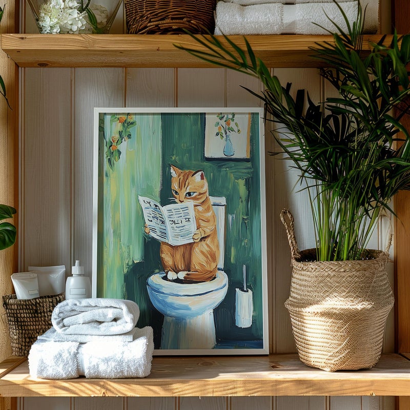 TNESSENTIAL Cat on Toilet Print - Funny Bathroom Wall Art, Cat Bathroom Print, Cat Toilet Print, Dopamine Decor, Bathroom Poster, Toilet Art, Cat Gift - Image 2