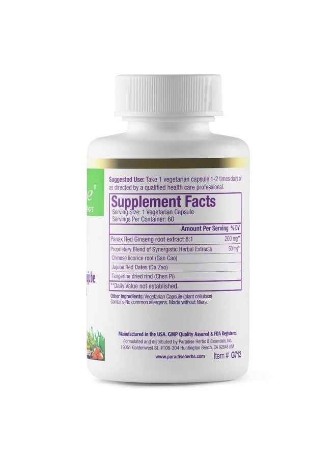 Paradise Herbs Ginseng Root Extract for Energy & Well-Being, Vegan, Non GMO, Gluten Free, Vitamin B1, B2 & B12, 60 Capsules - Image 2