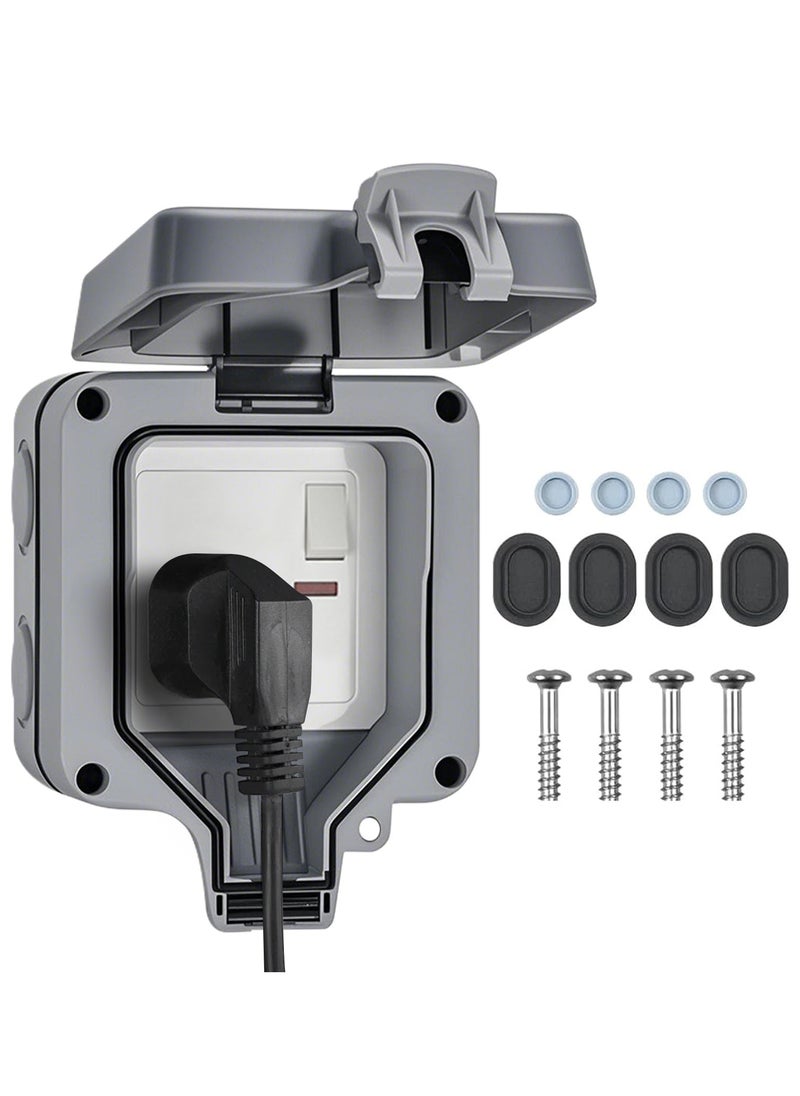 HomarKet - Electrical Single Weatherproof Outdoor Switched Power Socket, IP66 Rated, 13 Amp, Grey - Image 1
