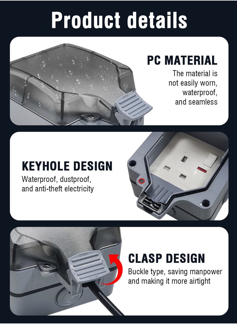 HomarKet - Electrical Single Weatherproof Outdoor Switched Power Socket, IP66 Rated, 13 Amp, Grey - Image 1