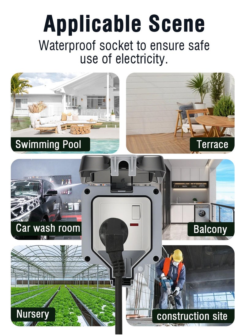 HomarKet - Electrical Single Weatherproof Outdoor Switched Power Socket, IP66 Rated, 13 Amp, Grey - Image 1