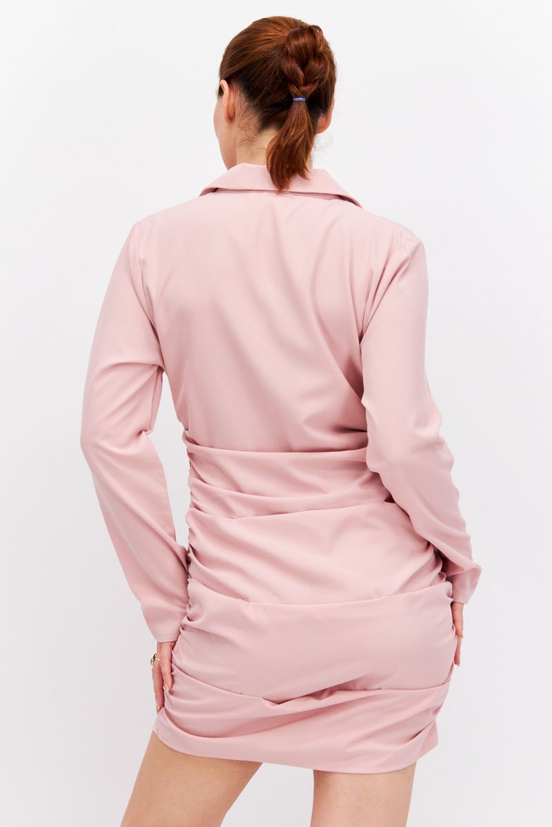 saint genies Women Plain Ruched Mini Dress, Dusty Pink - Image 3