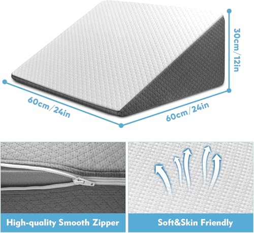 OAISZ Wedge Pillow for Sleep Apnea, Bed Wedge Pillow for Headboard, Headboard Triangle Pillow Wedge for Acid Reflux, After Surgery, Snoring, Cooling Memory Foam Top, Removable Cover, 24x24x12Inch - Image 3