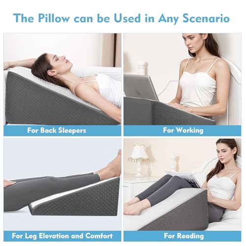 OAISZ Wedge Pillow for Sleep Apnea, Bed Wedge Pillow for Headboard, Headboard Triangle Pillow Wedge for Acid Reflux, After Surgery, Snoring, Cooling Memory Foam Top, Removable Cover, 24x24x12Inch - Image 5